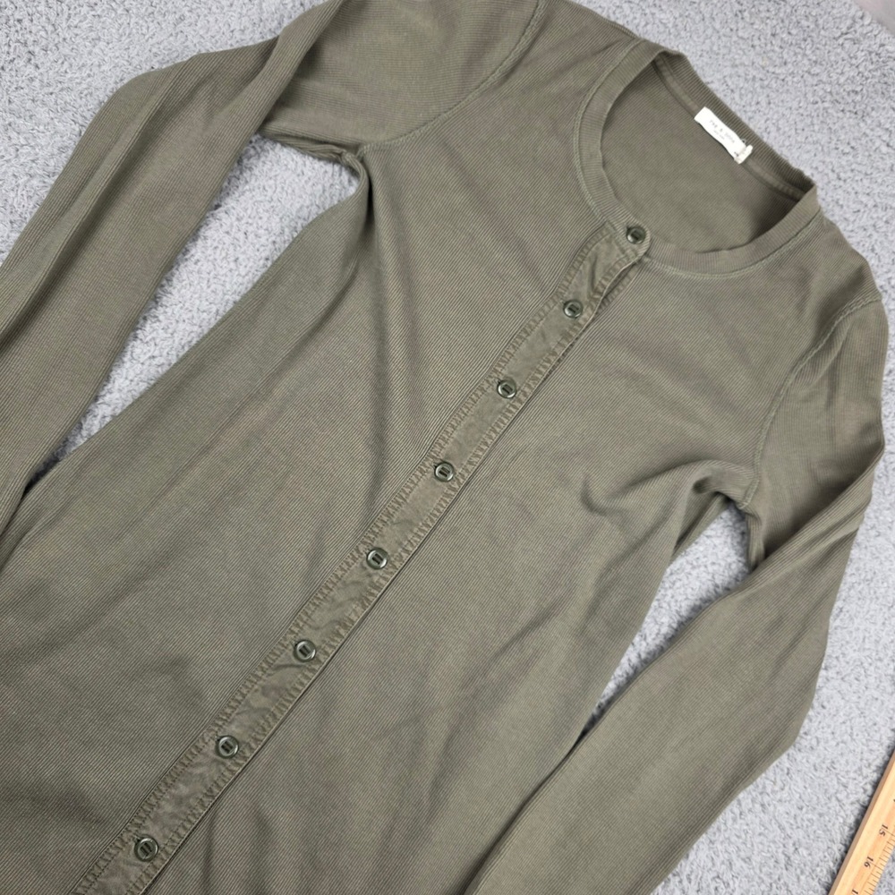 Rag & Bone Mallory Olive Green Ribbed Button Front Long Sleeve Henley Dress M